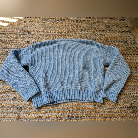 DKNY Blue Chenille Sparkle Sequin Heart Sweater M Cropped Ethereal Fairycore - Picture 8 of 8